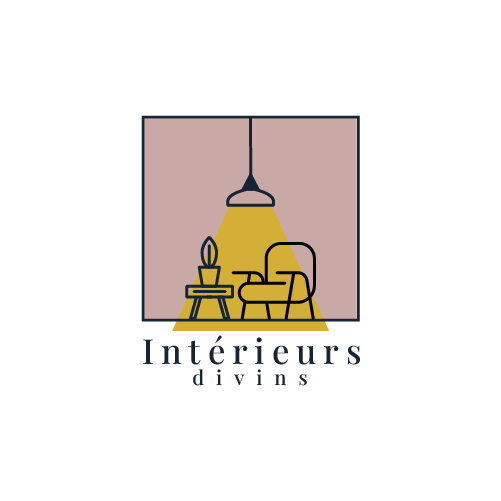 Logo Intérieurs Divins – fauteuil, lampe et halo symbolique